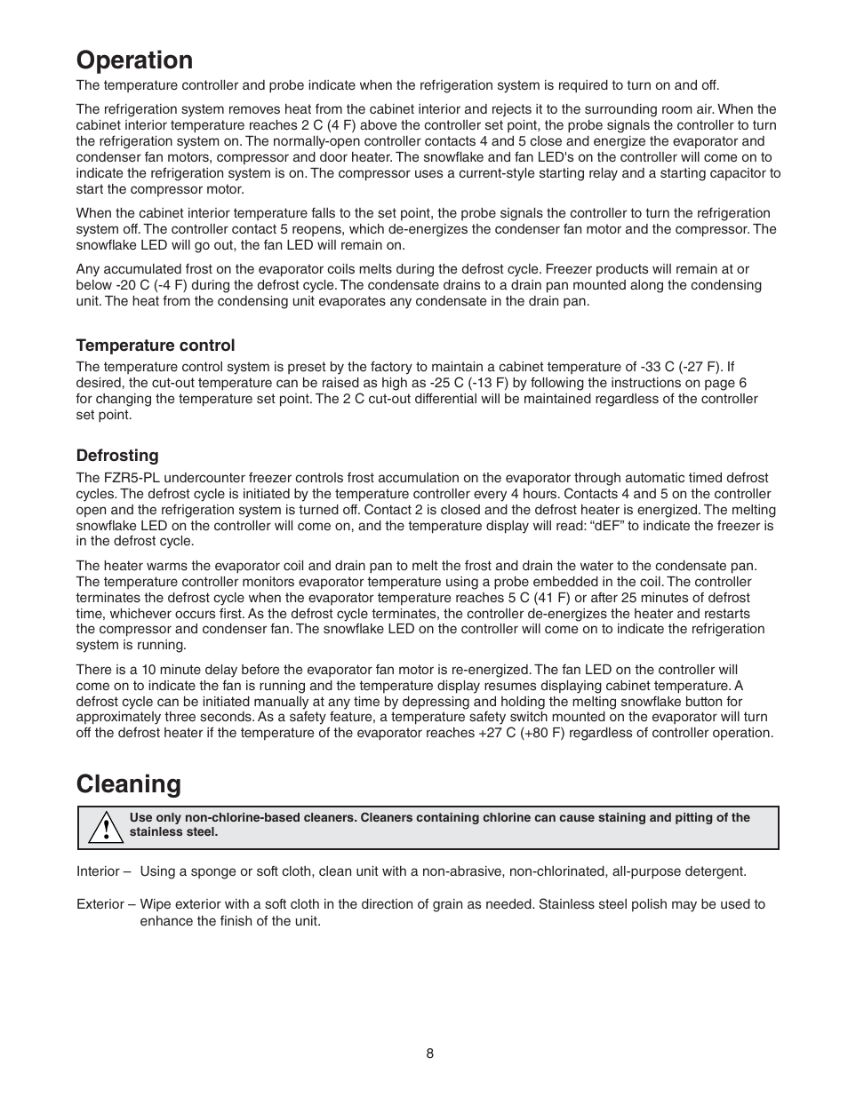 Operation, Cleaning | Follett C45184 User Manual | Page 8 / 16