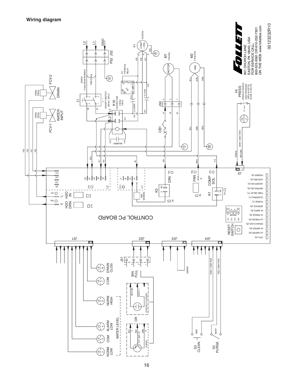 Control pc bo ard, Wiring diagram | Follett HCC1000A User Manual | Page 16 / 40