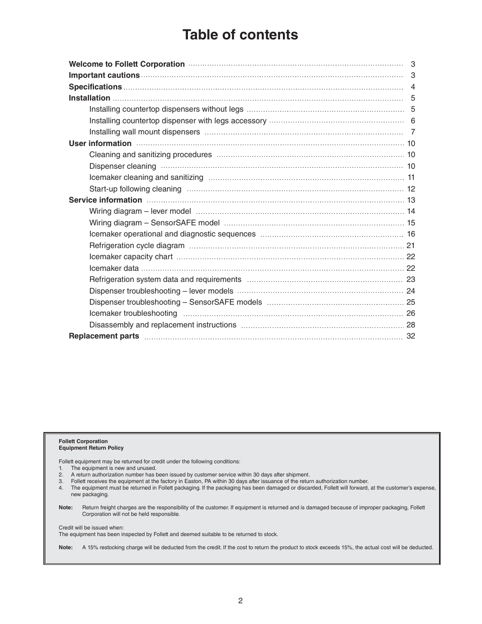 Follett C/E12CI400A User Manual | Page 2 / 40