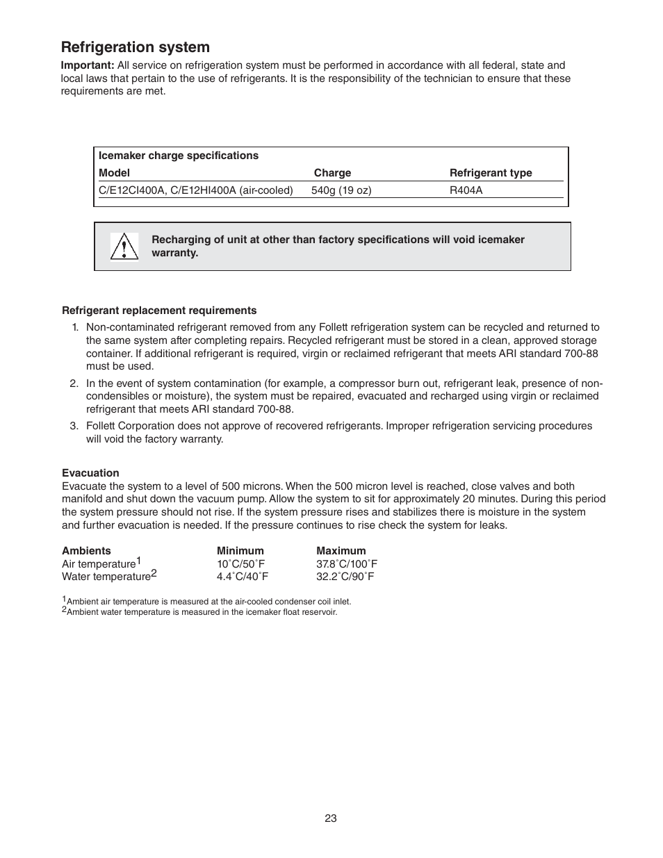 Refrigeration system | Follett C/E12CI400A User Manual | Page 23 / 40