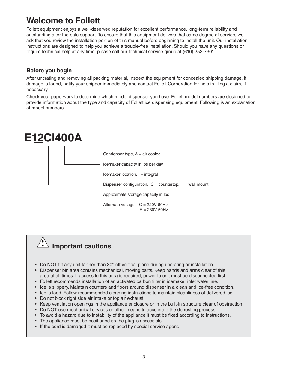 Welcome to follett | Follett C/E12CI400A User Manual | Page 3 / 40