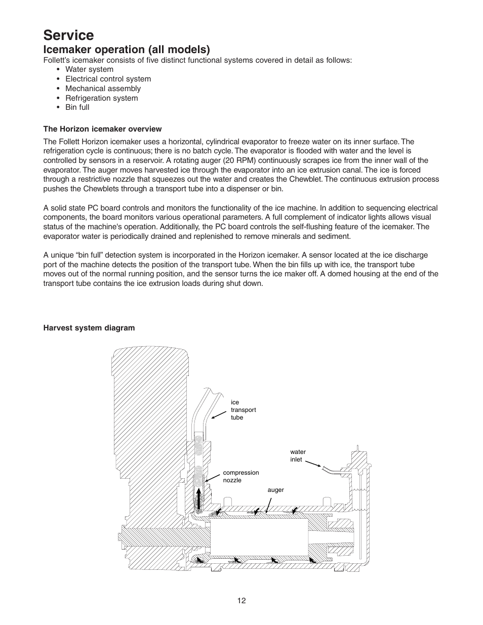Service, Icemaker operation (all models) | Follett HCE1400A User Manual | Page 12 / 40