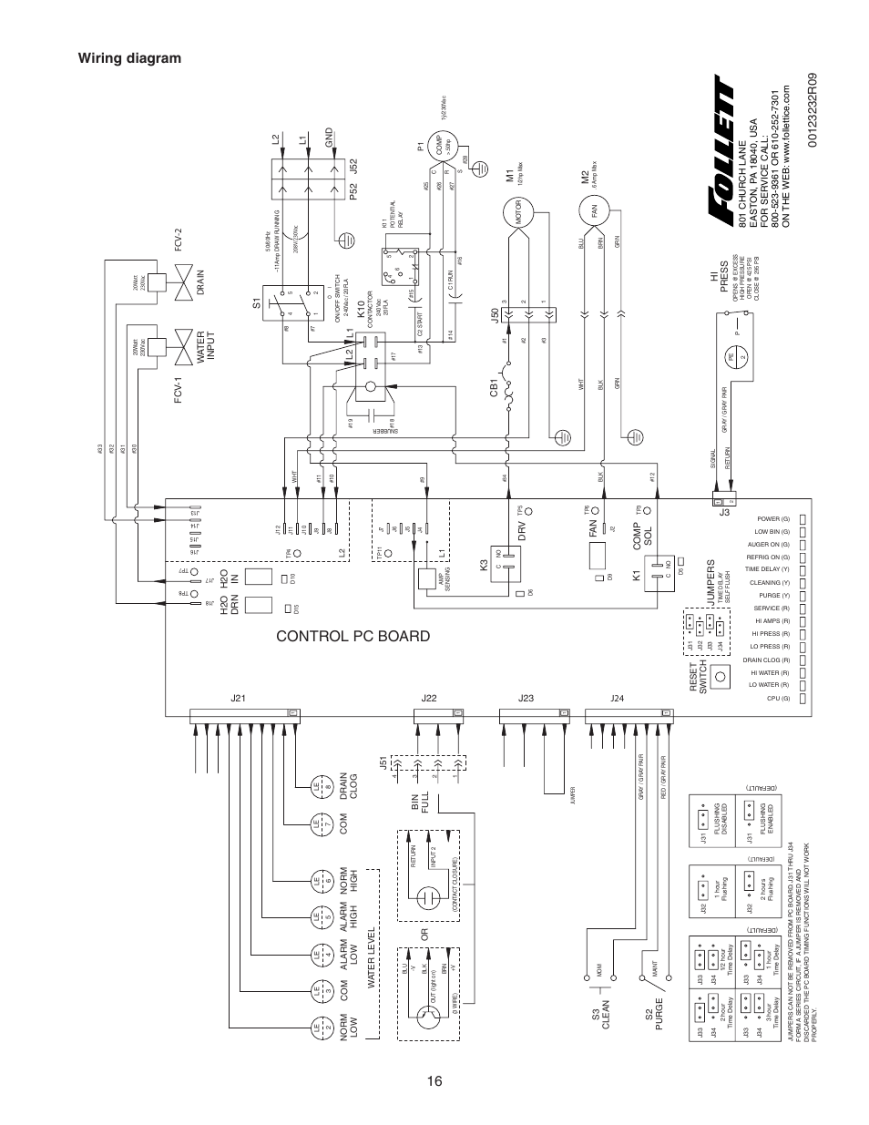 Horizon 1000 series self-contained icemaker, Control pc board, Wiring diagram | Follett HCE1400A User Manual | Page 16 / 40