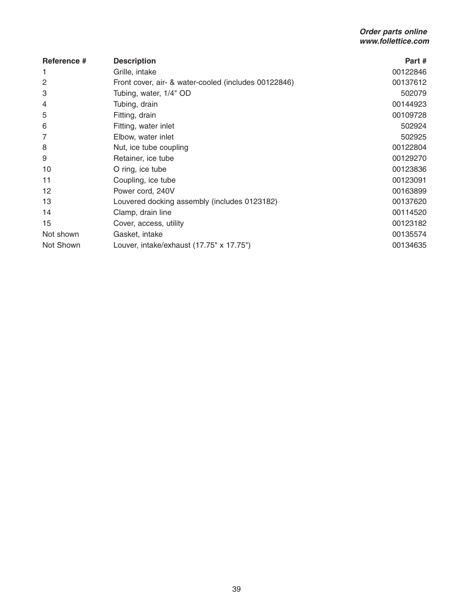 Follett HCE1400A User Manual | Page 39 / 40