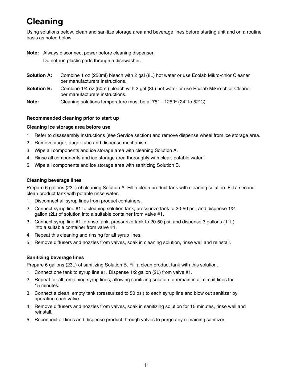 Cleaning | Follett 00119628R01 User Manual | Page 11 / 24