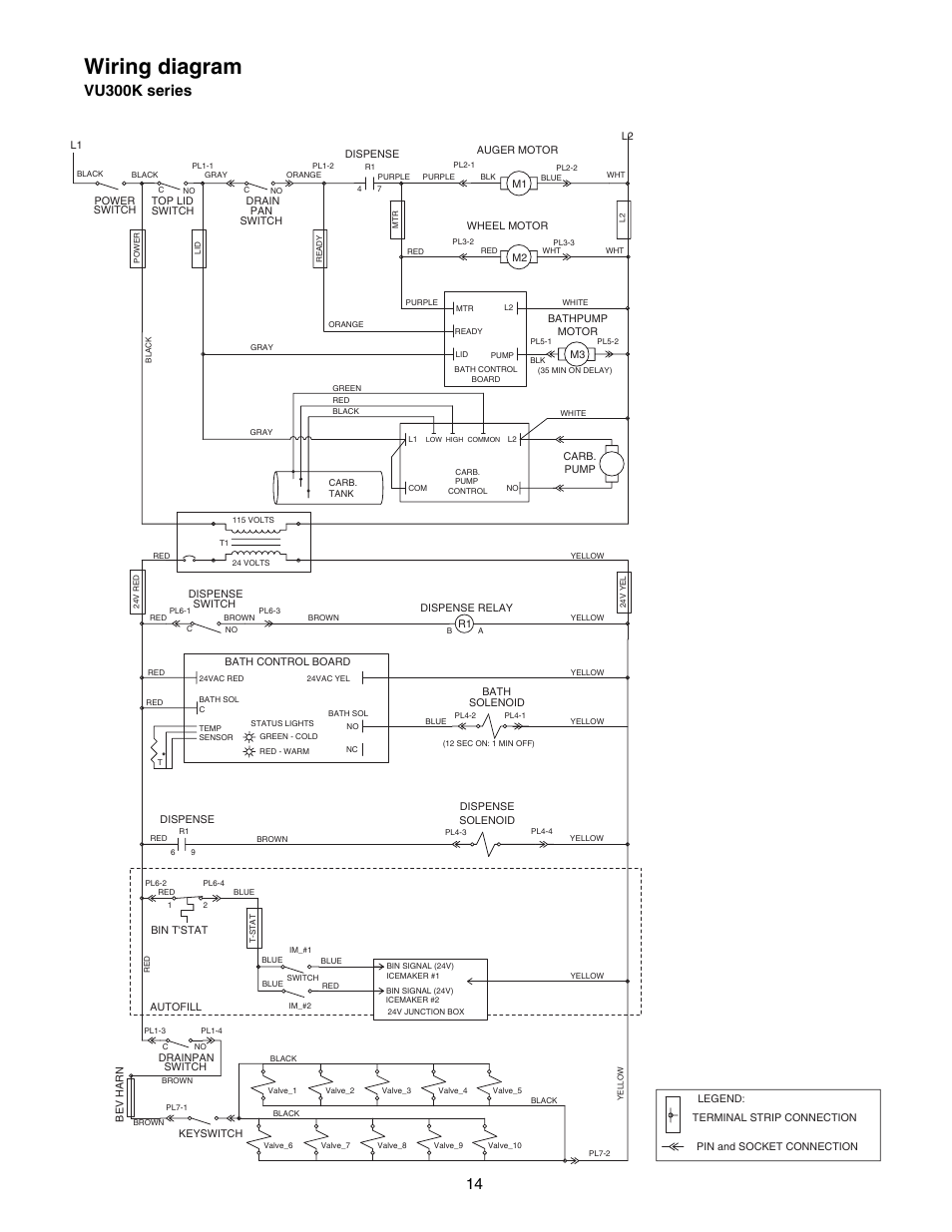 Wiring diagram, Vu300k series | Follett 00119628R01 User Manual | Page 14 / 24