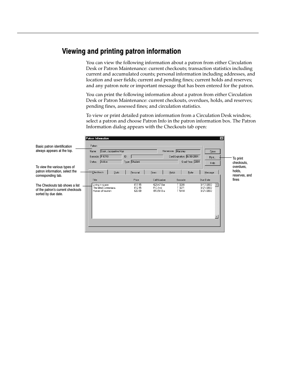 Viewing and printing patron information | Follett VERSION 6.00 User Manual | Page 130 / 730