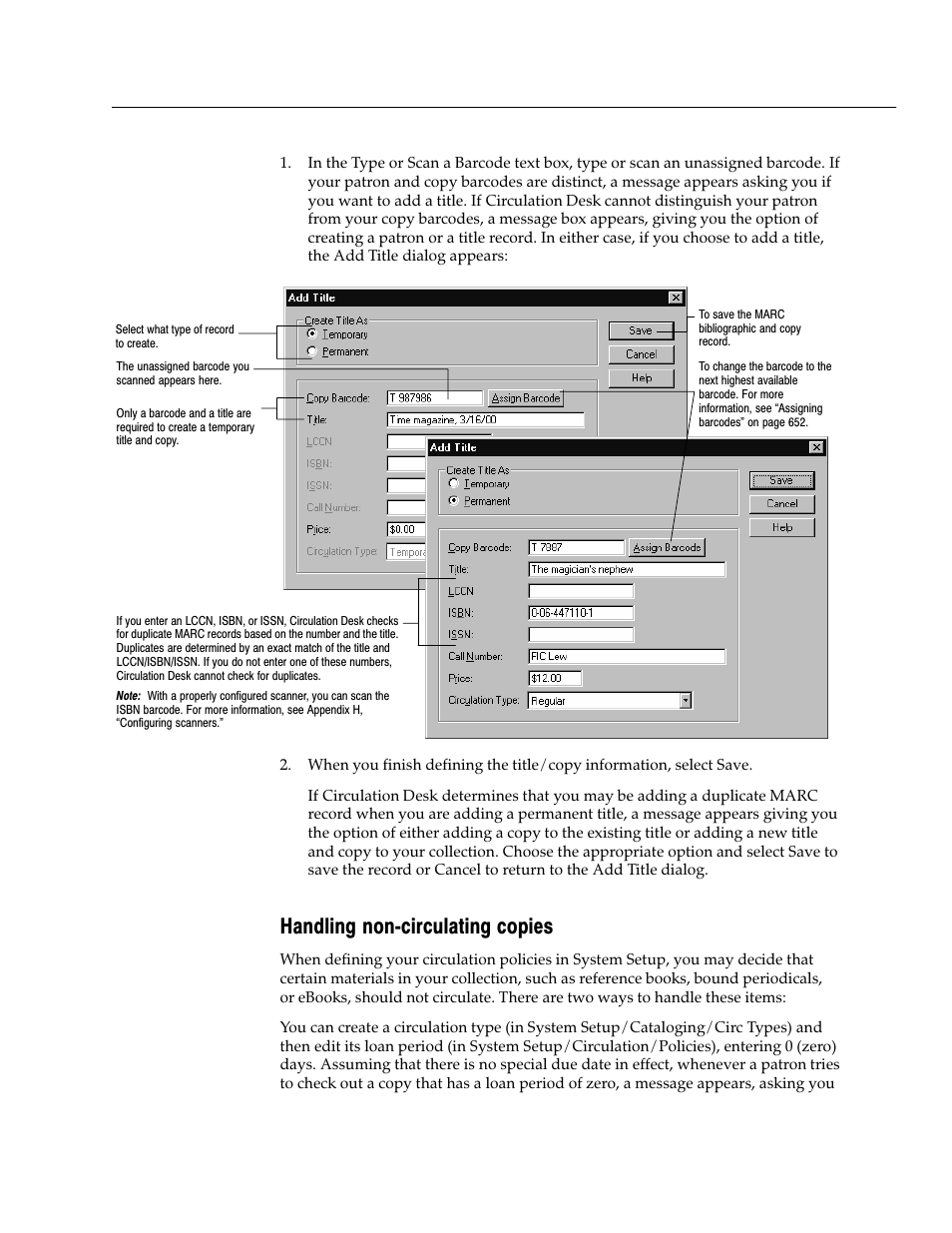 Handling non-circulating copies, Handling nonćcirculating copies | Follett VERSION 6.00 User Manual | Page 141 / 730