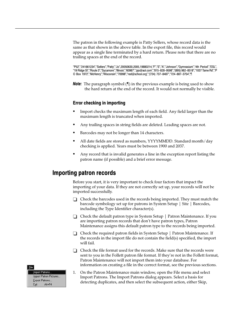 Error checking in importing, Importing patron records | Follett VERSION 6.00 User Manual | Page 202 / 730