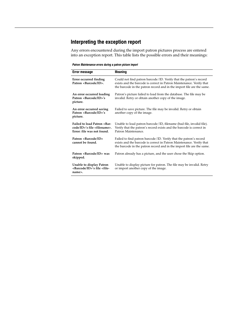 Interpreting the exception report | Follett VERSION 6.00 User Manual | Page 206 / 730