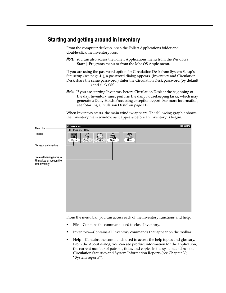 Starting and getting around in inventory | Follett VERSION 6.00 User Manual | Page 215 / 730