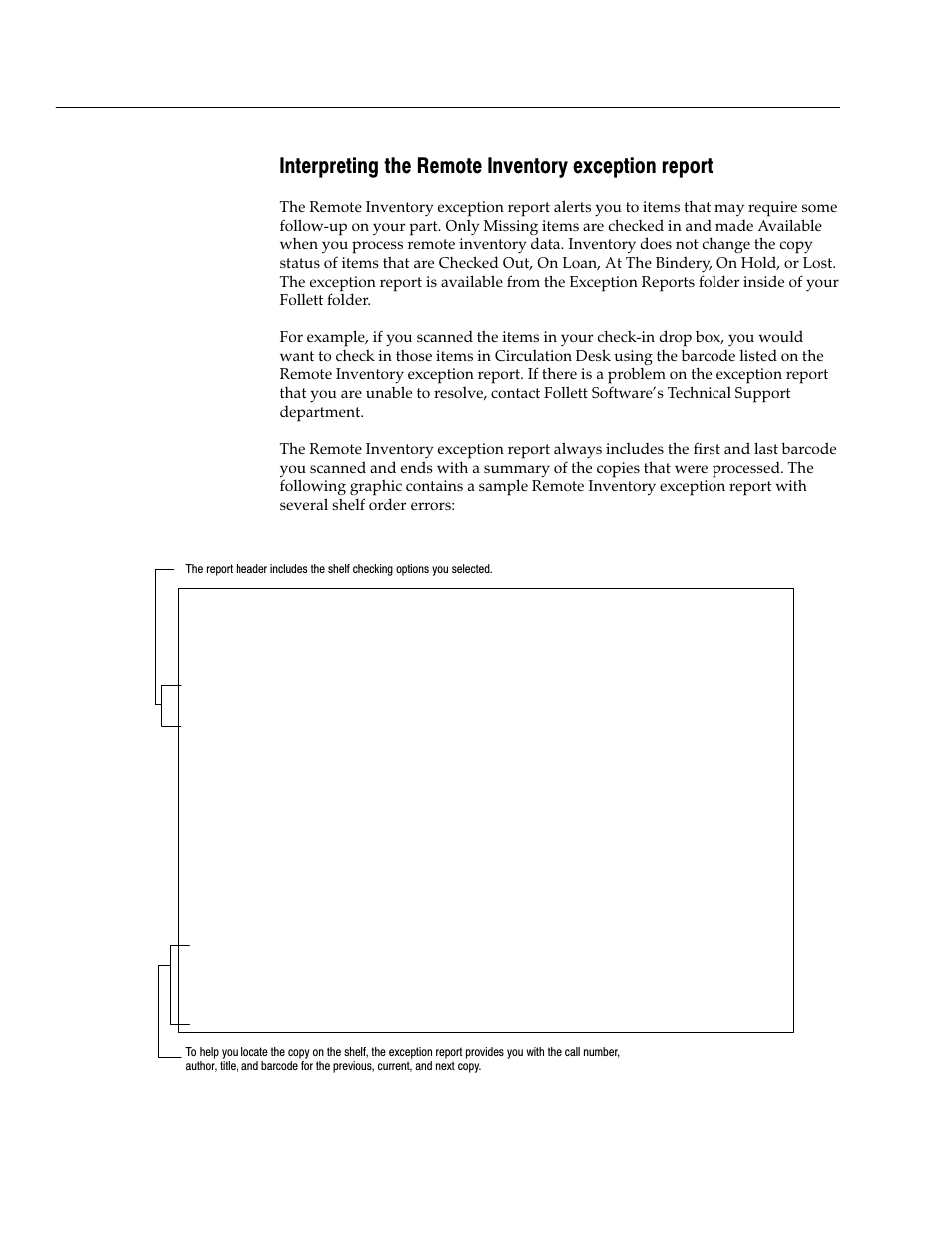Interpreting the remote inventory exception report | Follett VERSION 6.00 User Manual | Page 228 / 730