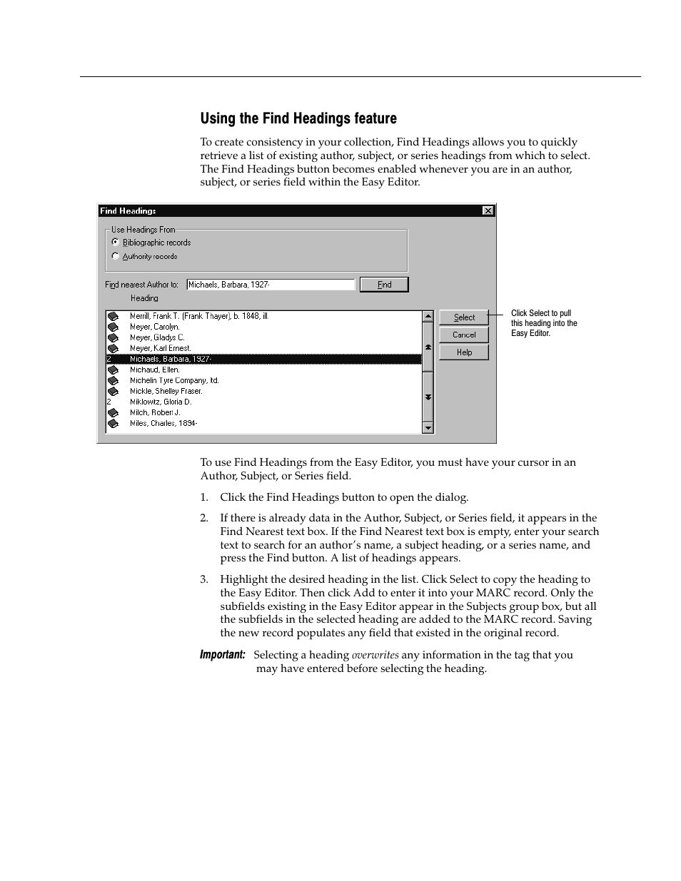 Using the find headings feature | Follett VERSION 6.00 User Manual | Page 261 / 730