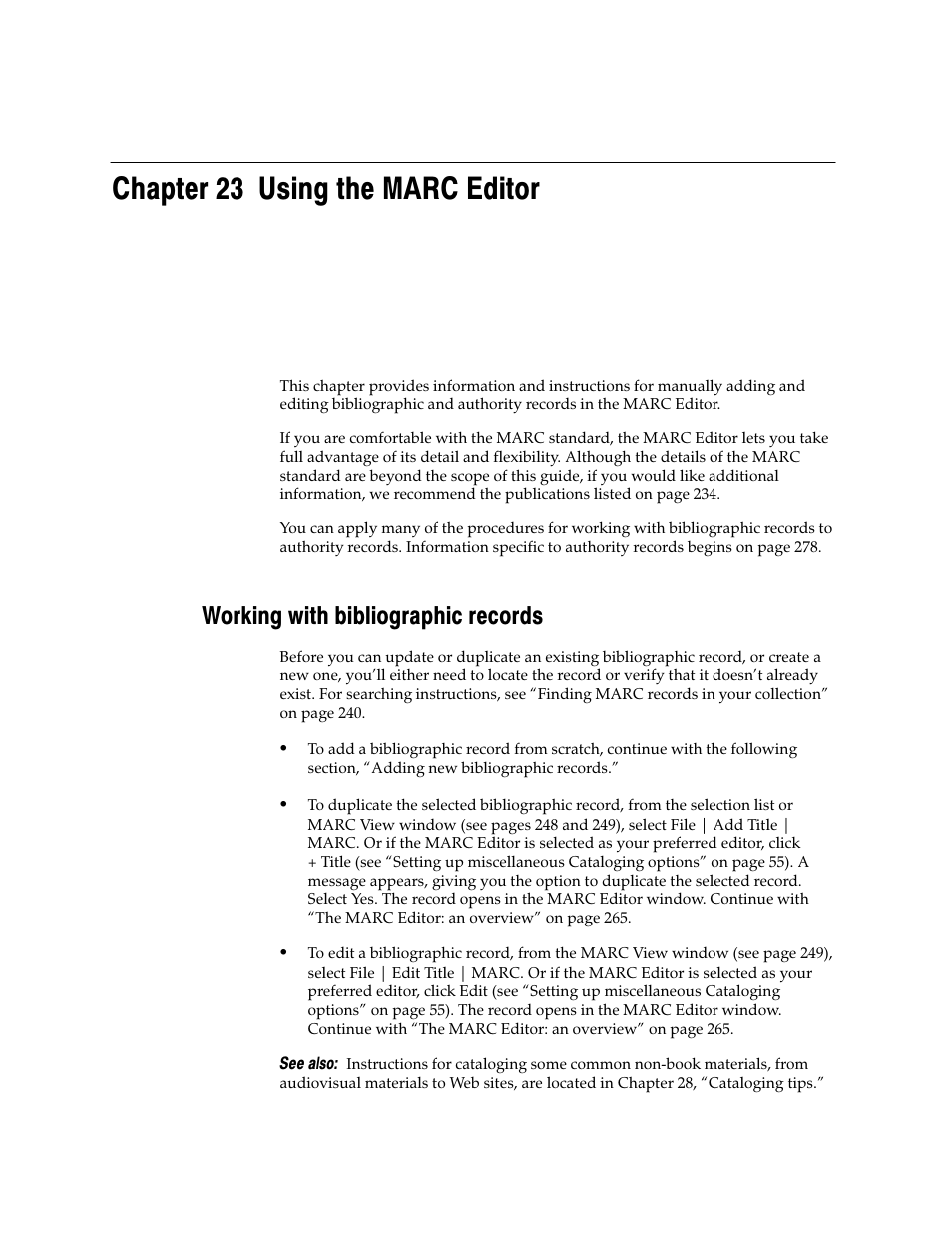 Chapter 23 using the marc editor, Working with bibliographic records | Follett VERSION 6.00 User Manual | Page 263 / 730