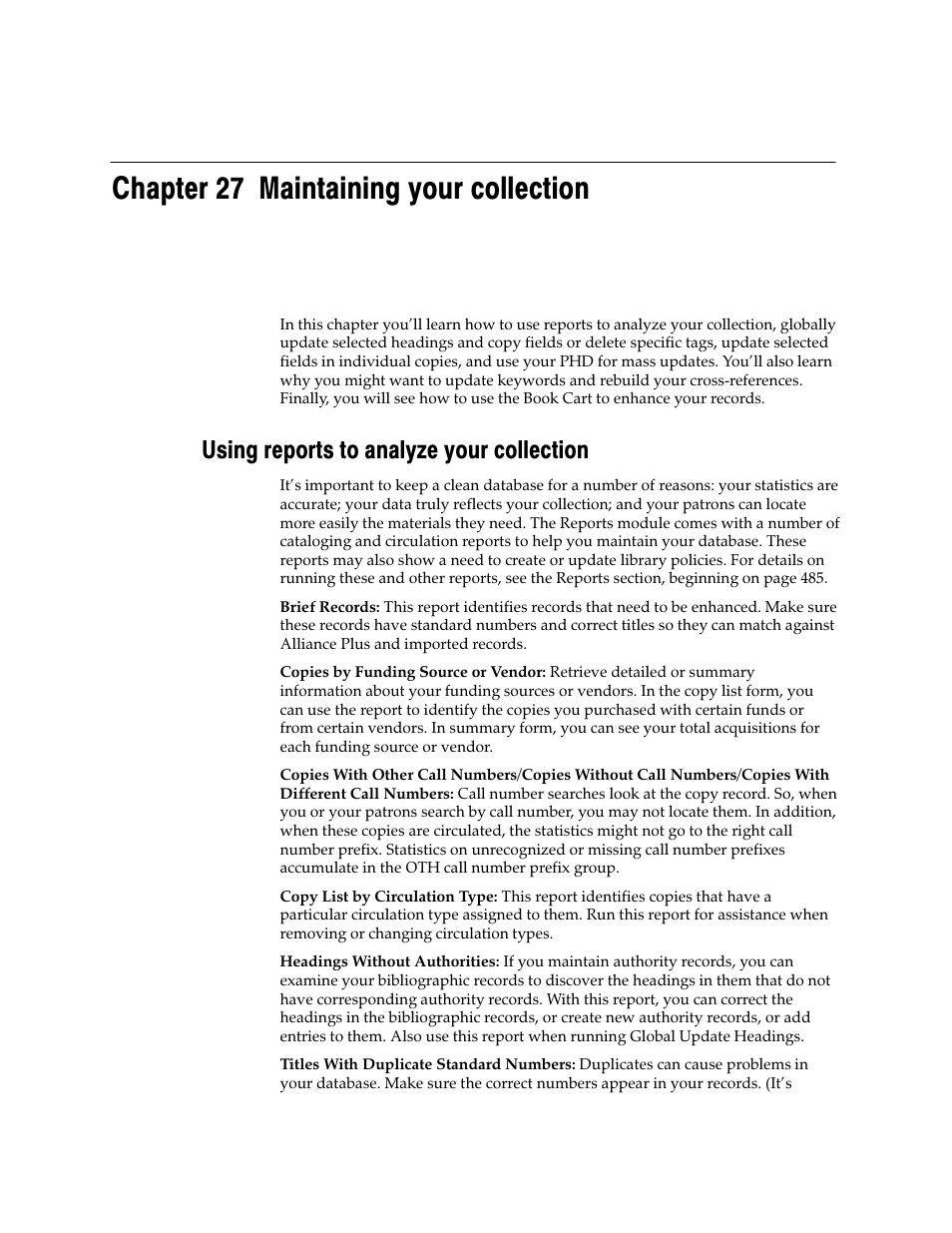 Chapter 27 maintaining your collection, Using reports to analyze your collection | Follett VERSION 6.00 User Manual | Page 323 / 730