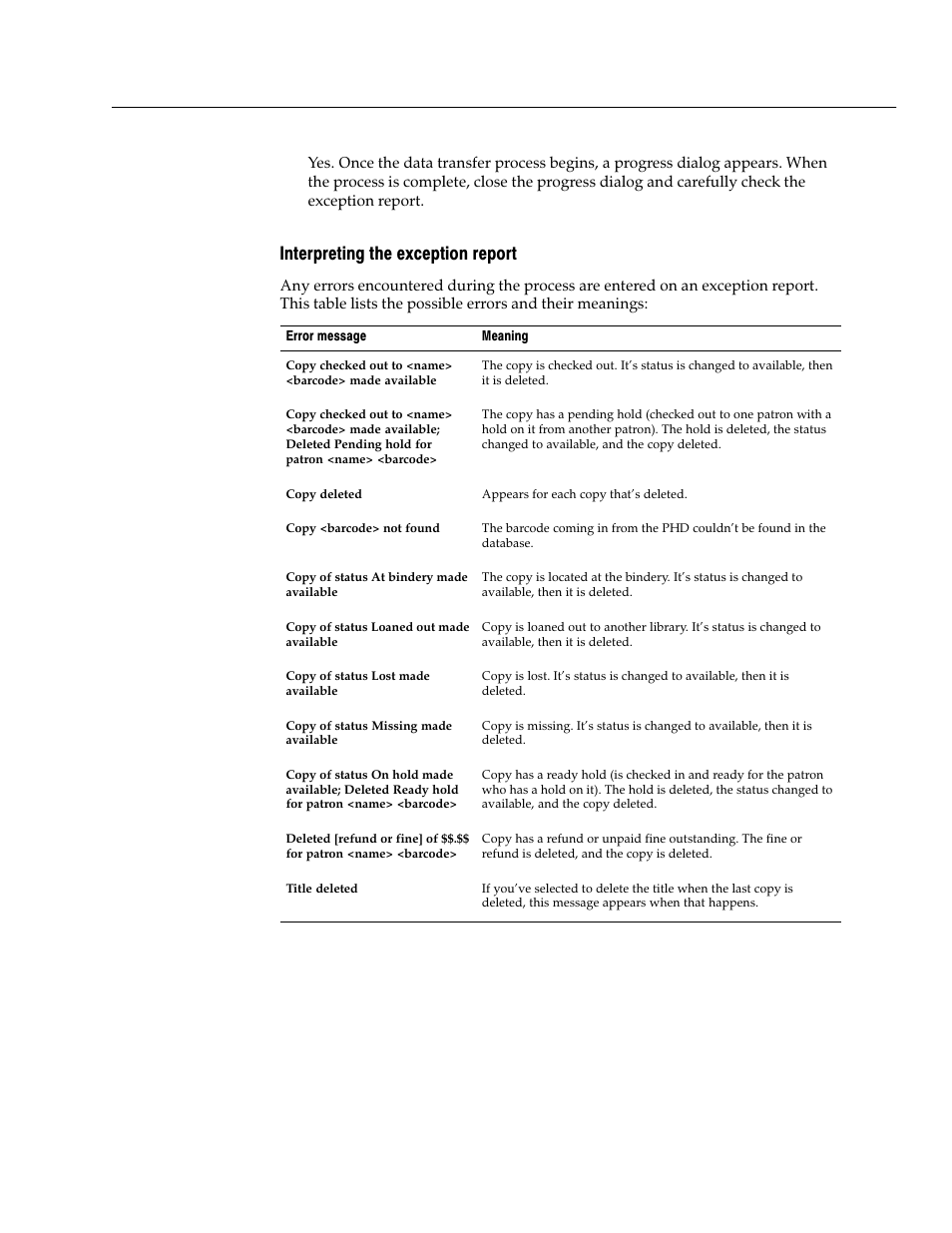 Interpreting the exception report | Follett VERSION 6.00 User Manual | Page 343 / 730