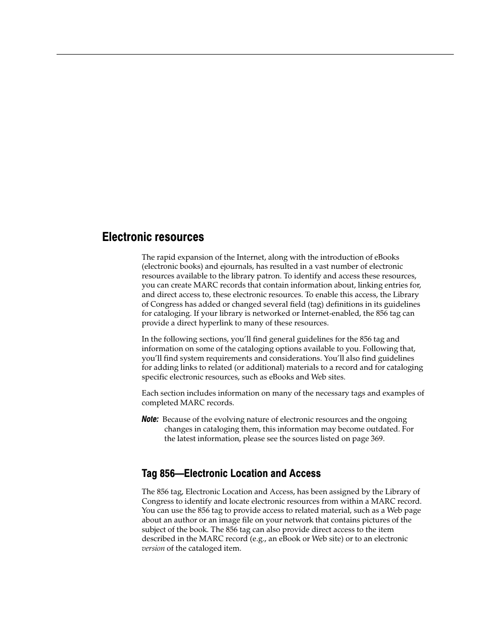 Electronic resources, Tag 856 - electronic location and access, Tag 856ċelectronic location and access | Follett VERSION 6.00 User Manual | Page 355 / 730