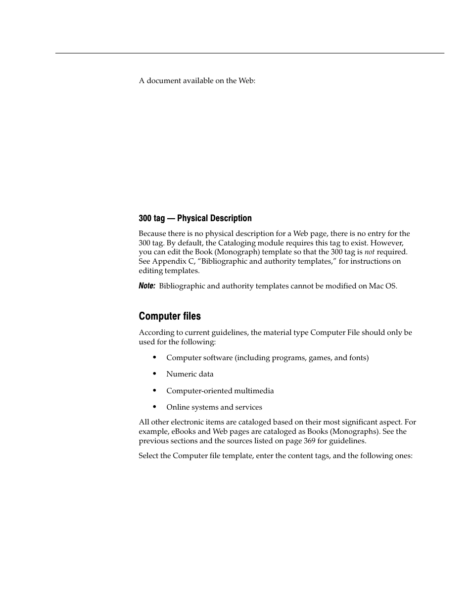 300 tag - physical description, Computer files, 300 tag ċ physical description | Follett VERSION 6.00 User Manual | Page 367 / 730