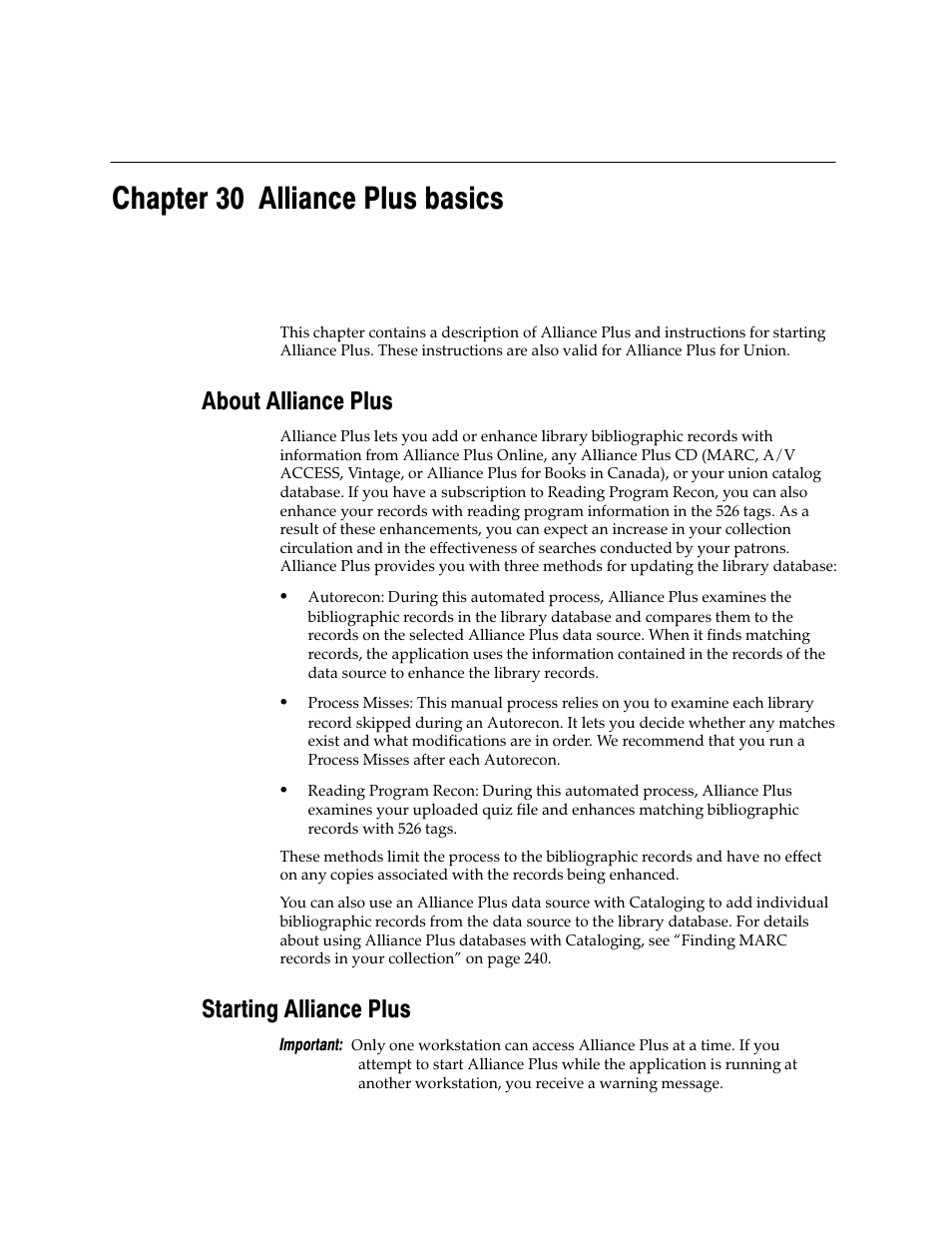 Alliance plus, Chapter 30 alliance plus basics, About alliance plus | Starting alliance plus | Follett VERSION 6.00 User Manual | Page 381 / 730