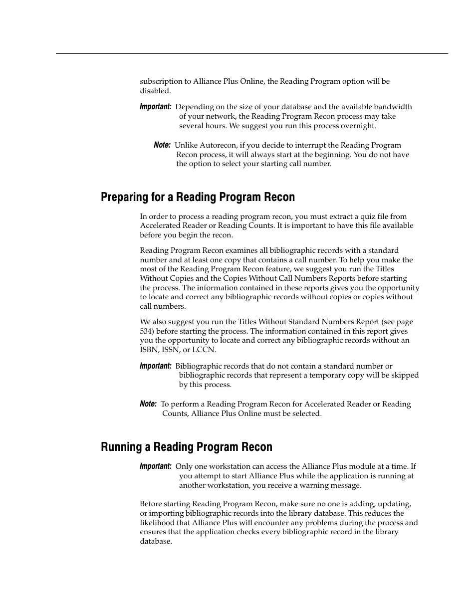 Preparing for a reading program recon, Running a reading program recon | Follett VERSION 6.00 User Manual | Page 391 / 730
