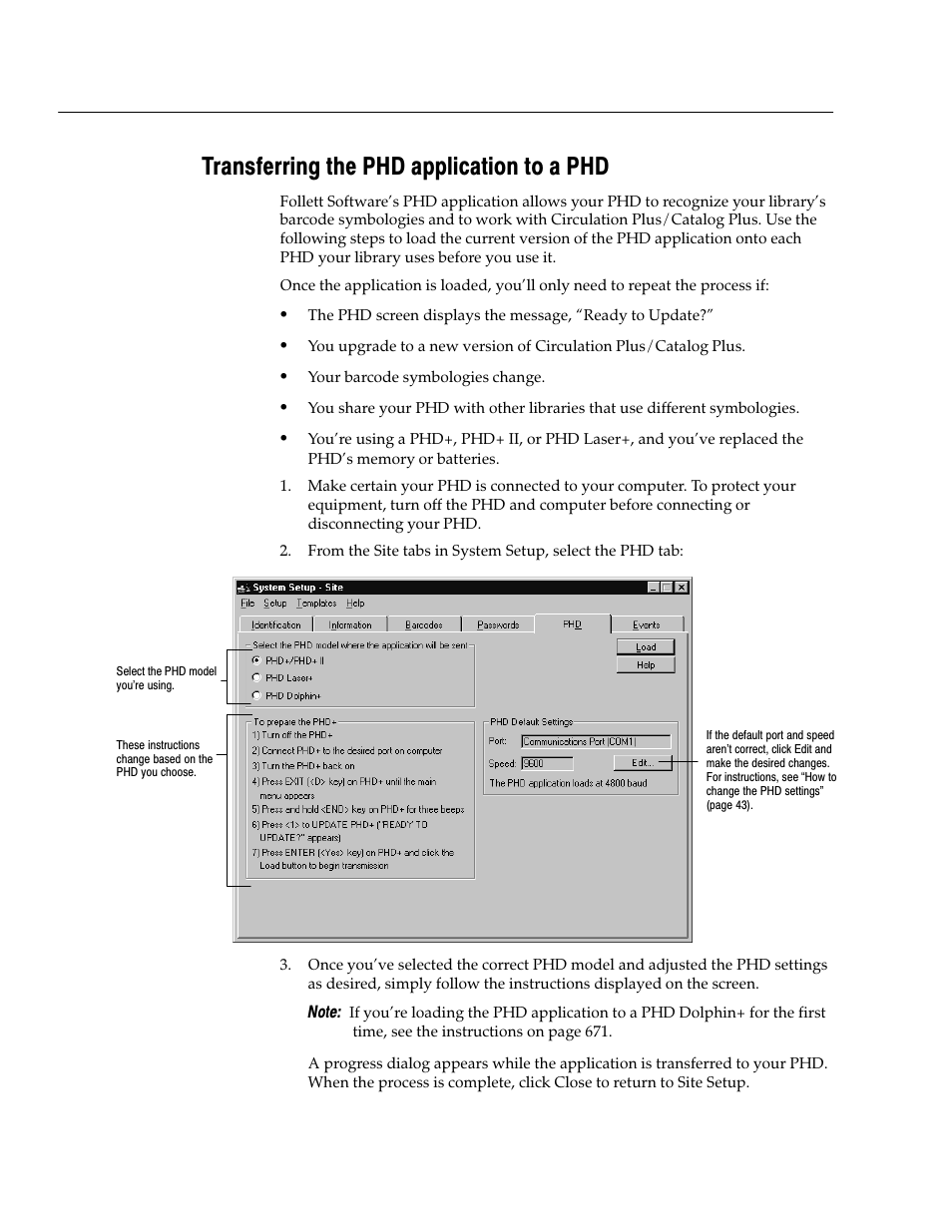 Transferring the phd application to a phd | Follett VERSION 6.00 User Manual | Page 42 / 730
