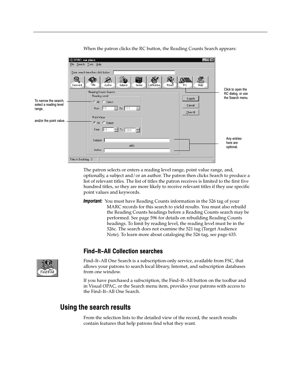 Find-it-all collection searches, Using the search results | Follett VERSION 6.00 User Manual | Page 463 / 730
