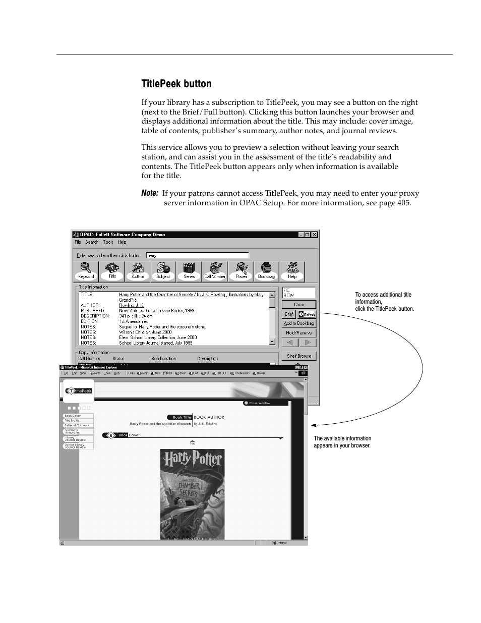 Titlepeek button | Follett VERSION 6.00 User Manual | Page 469 / 730