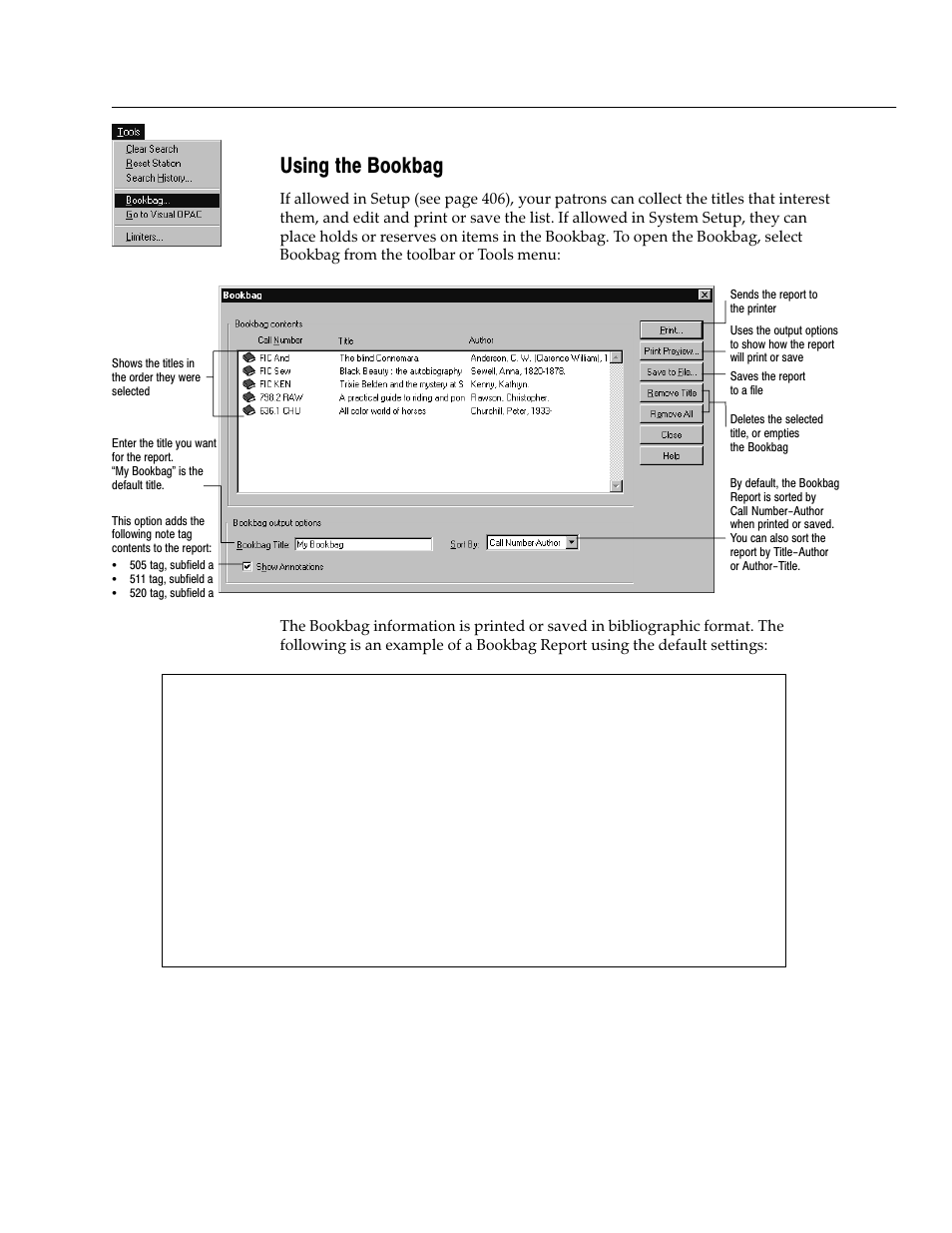 Using the bookbag | Follett VERSION 6.00 User Manual | Page 475 / 730