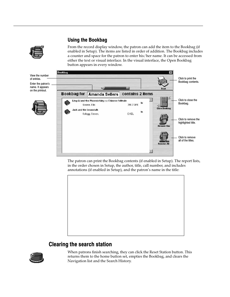 Using the bookbag, Clearing the search station | Follett VERSION 6.00 User Manual | Page 484 / 730