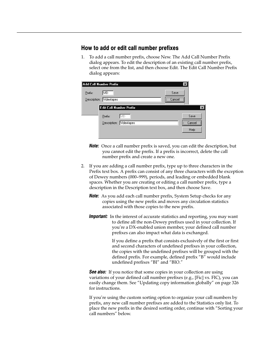 How to add or edit call number prefixes | Follett VERSION 6.00 User Manual | Page 50 / 730