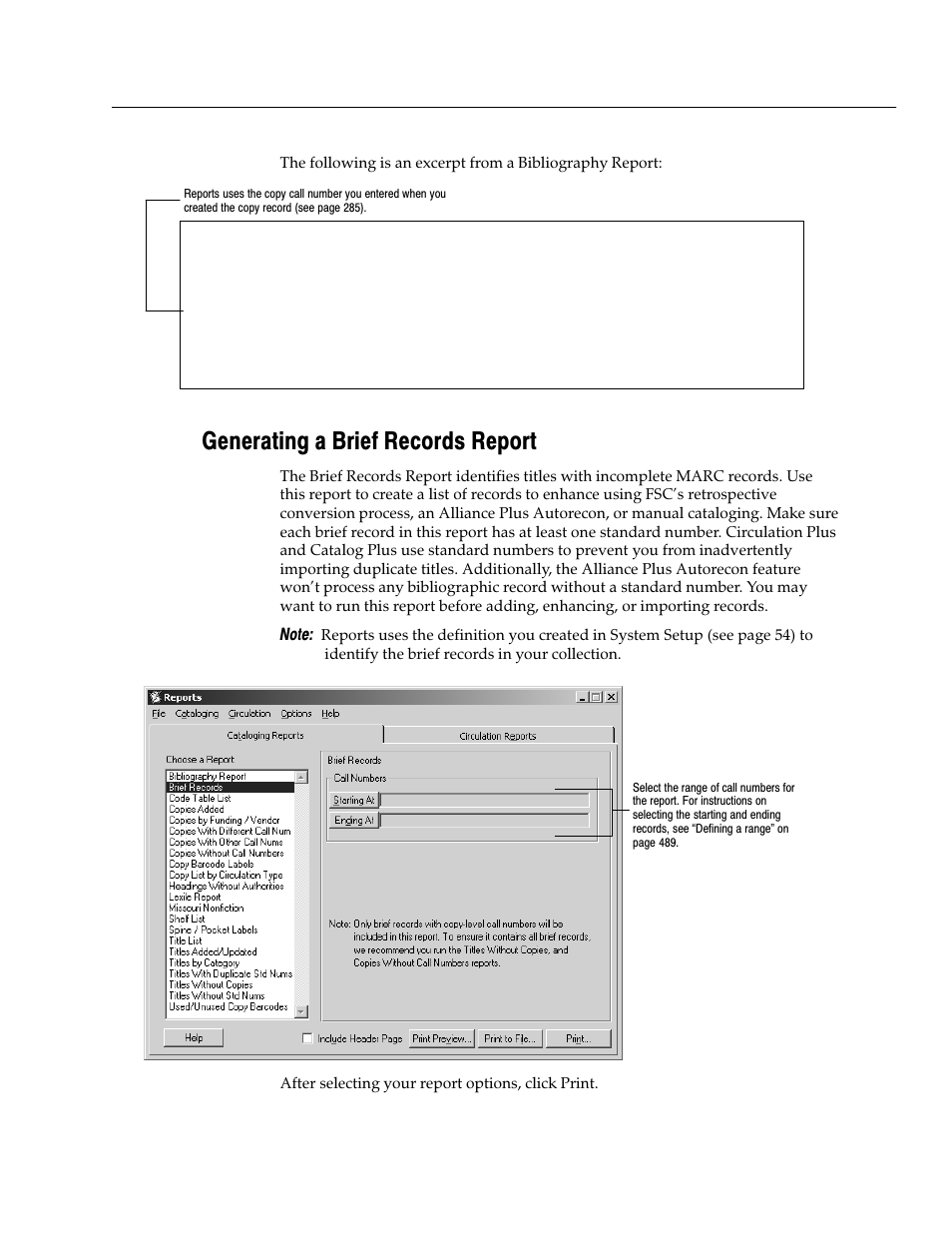 Generating a brief records report | Follett VERSION 6.00 User Manual | Page 503 / 730