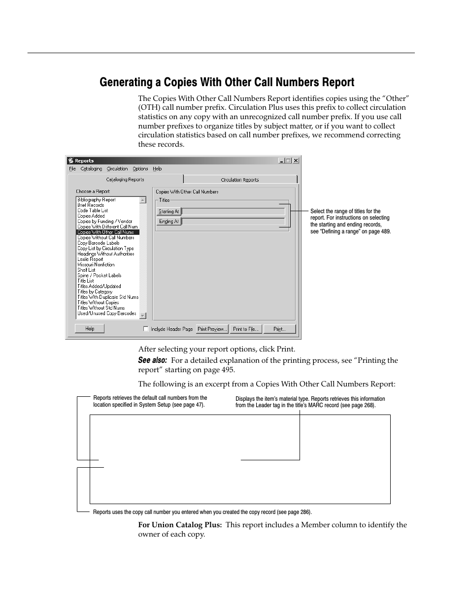 Generating a copies with other call numbers report | Follett VERSION 6.00 User Manual | Page 512 / 730