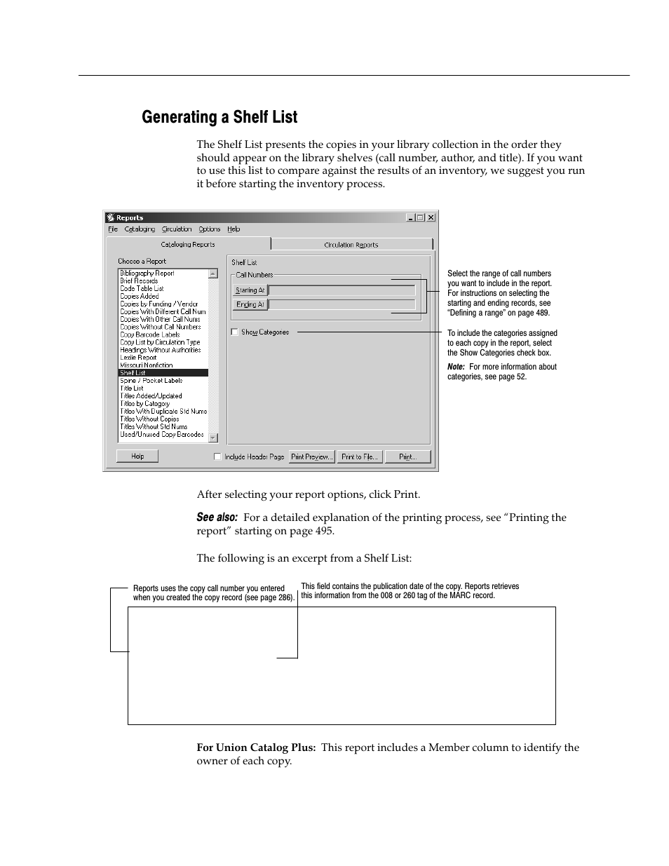 Generating a shelf list | Follett VERSION 6.00 User Manual | Page 521 / 730