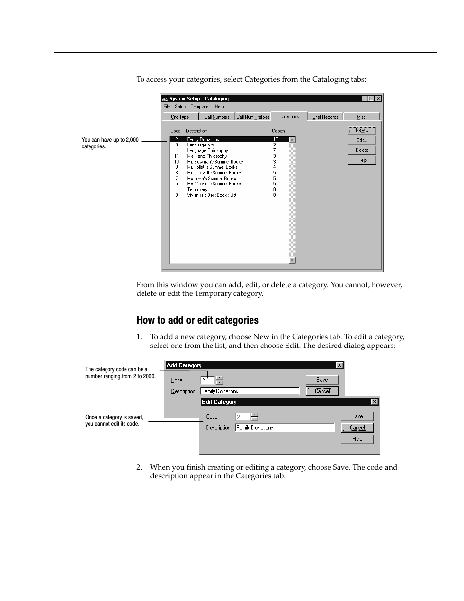 How to add or edit categories | Follett VERSION 6.00 User Manual | Page 53 / 730