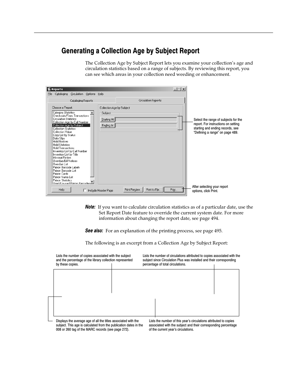Generating a collection age by subject report, See also | Follett VERSION 6.00 User Manual | Page 547 / 730