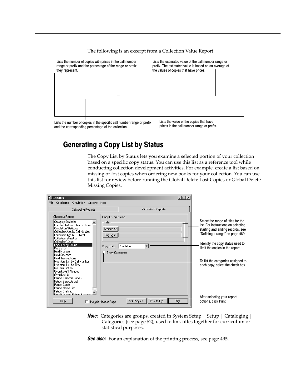Generating a copy list by status | Follett VERSION 6.00 User Manual | Page 551 / 730