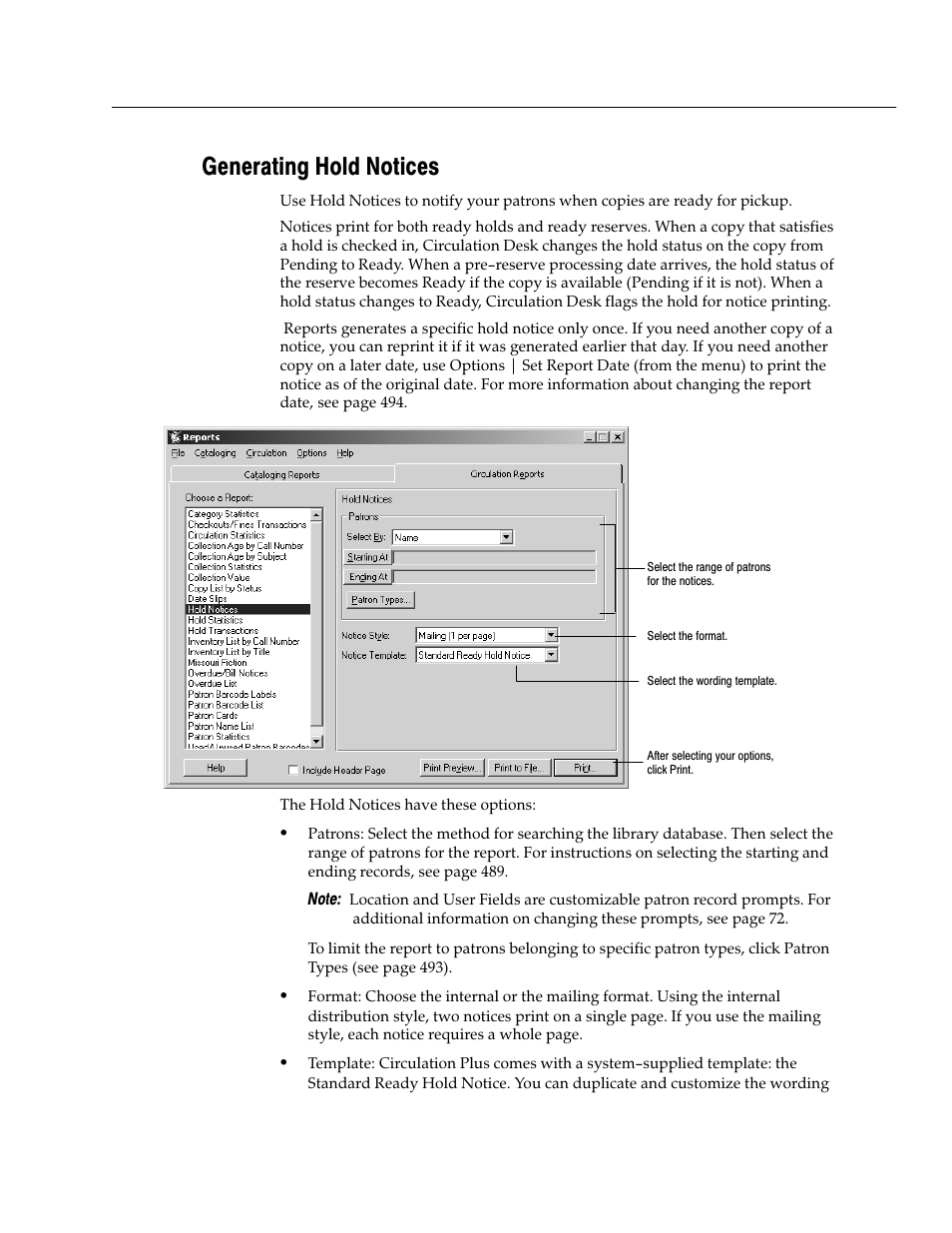 Generating hold notices | Follett VERSION 6.00 User Manual | Page 553 / 730