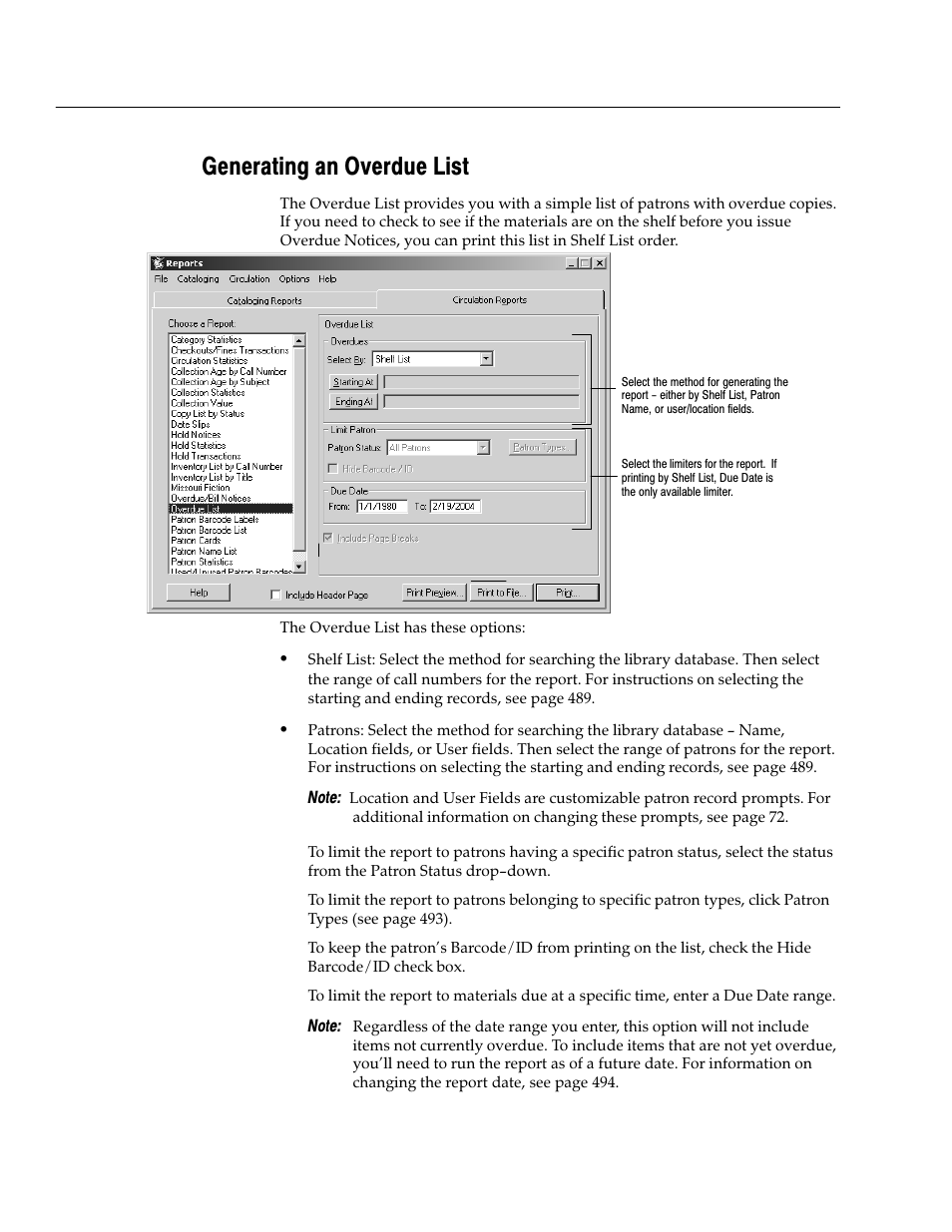 Generating an overdue list | Follett VERSION 6.00 User Manual | Page 566 / 730