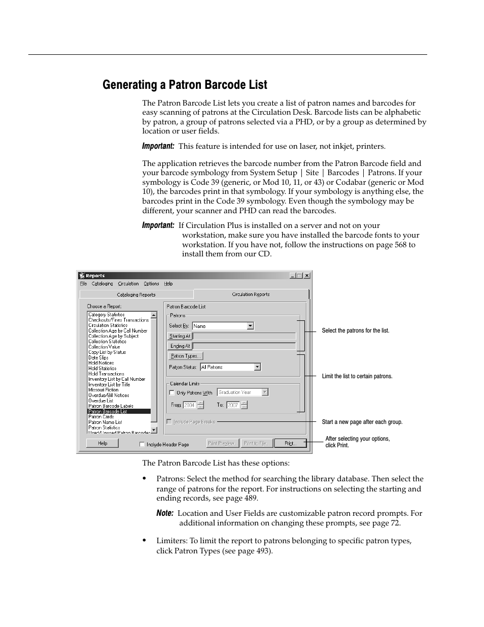 Generating a patron barcode list | Follett VERSION 6.00 User Manual | Page 570 / 730