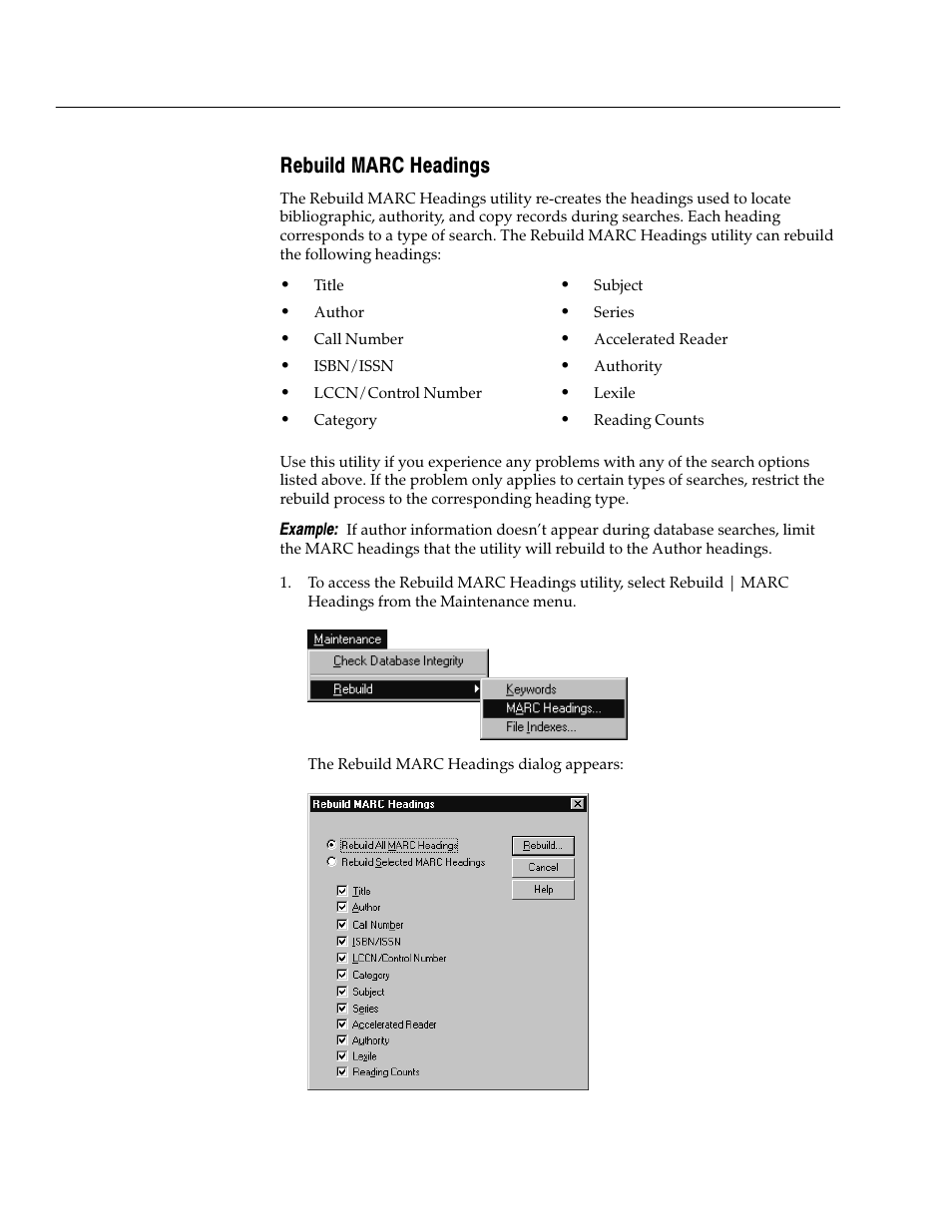 Rebuild marc headings | Follett VERSION 6.00 User Manual | Page 596 / 730