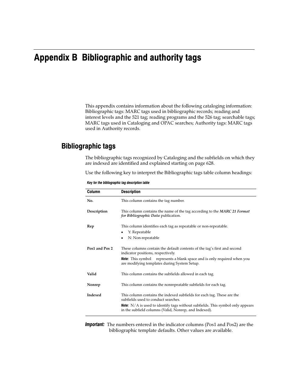 Appendix b bibliographic and authority tags, Bibliographic tags | Follett VERSION 6.00 User Manual | Page 627 / 730