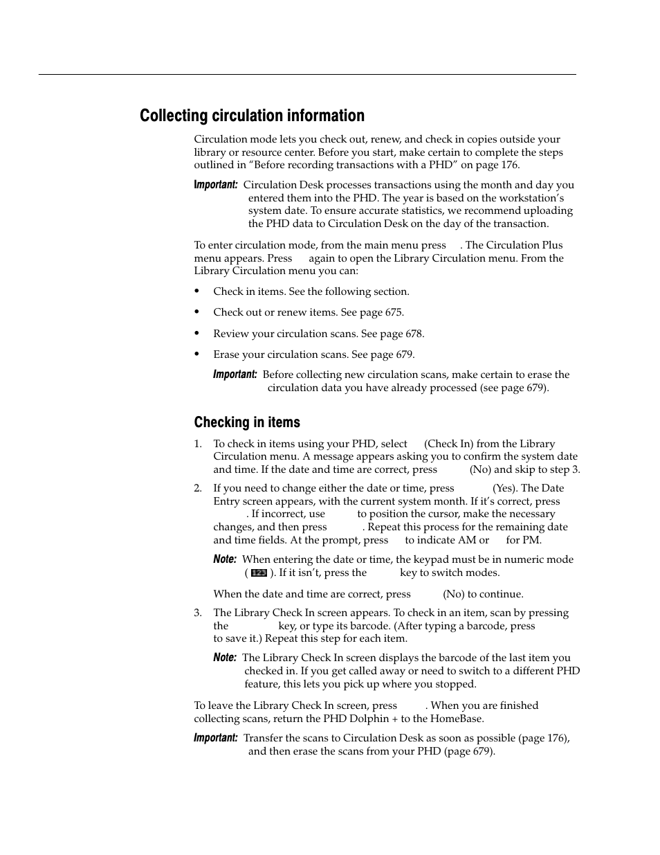 Collecting circulation information, Checking in items | Follett VERSION 6.00 User Manual | Page 674 / 730
