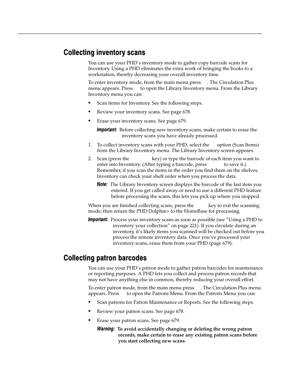 Collecting inventory scans, Collecting patron barcodes | Follett VERSION 6.00 User Manual | Page 676 / 730