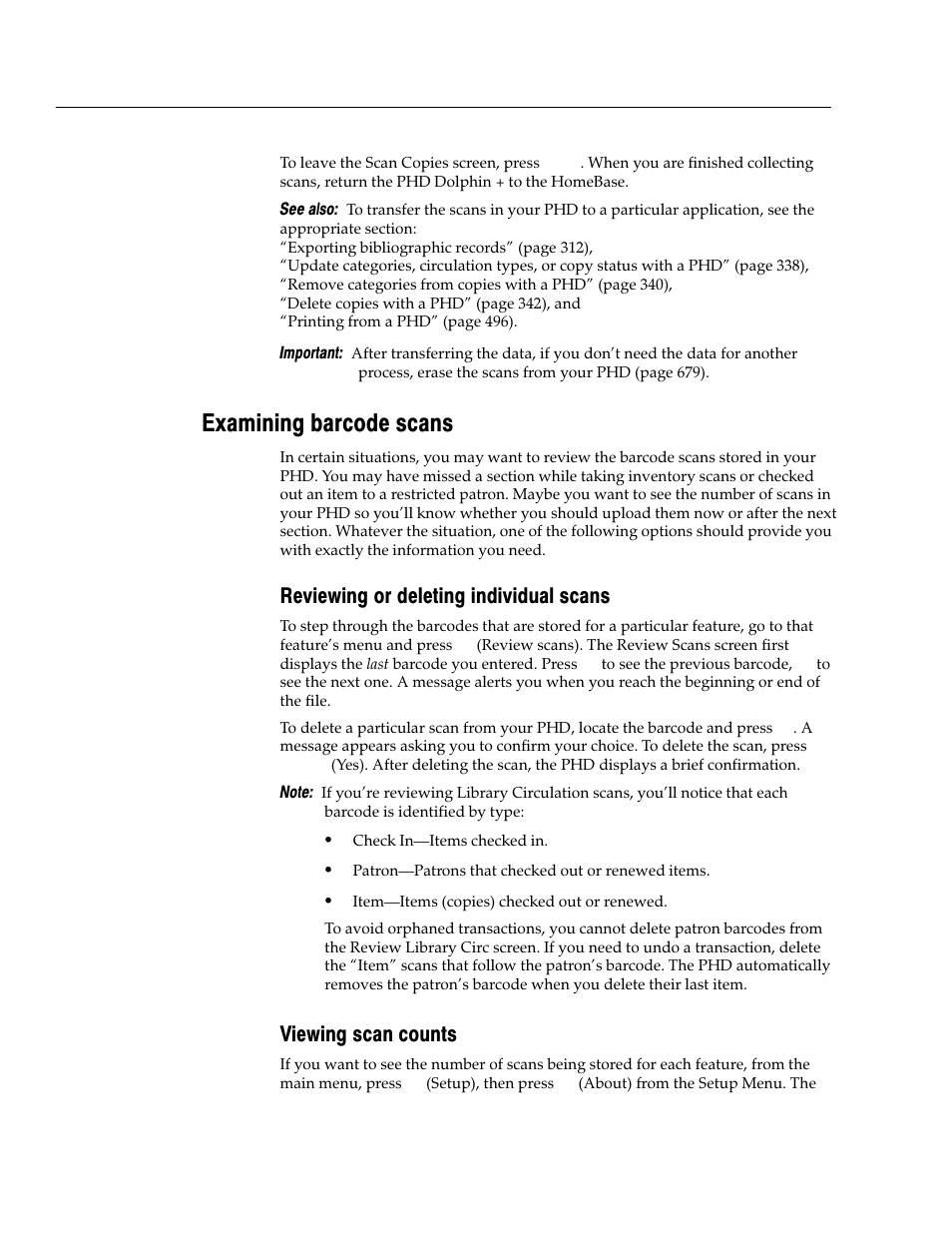 Examining barcode scans, Reviewing or deleting individual scans, Viewing scan counts | Follett VERSION 6.00 User Manual | Page 678 / 730
