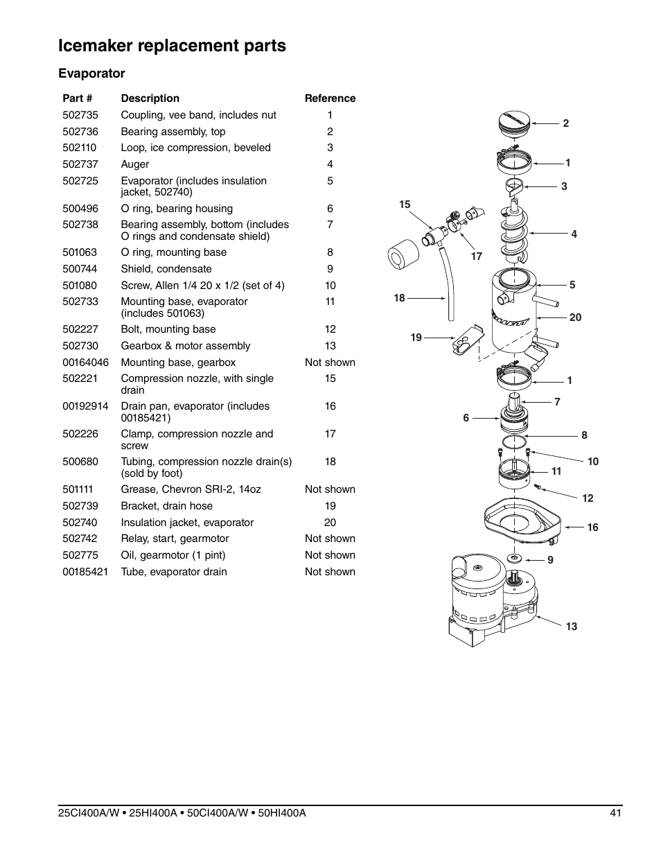 Icemaker replacement parts | Follett Symphony 50HI400A 23 User Manual | Page 41 / 48