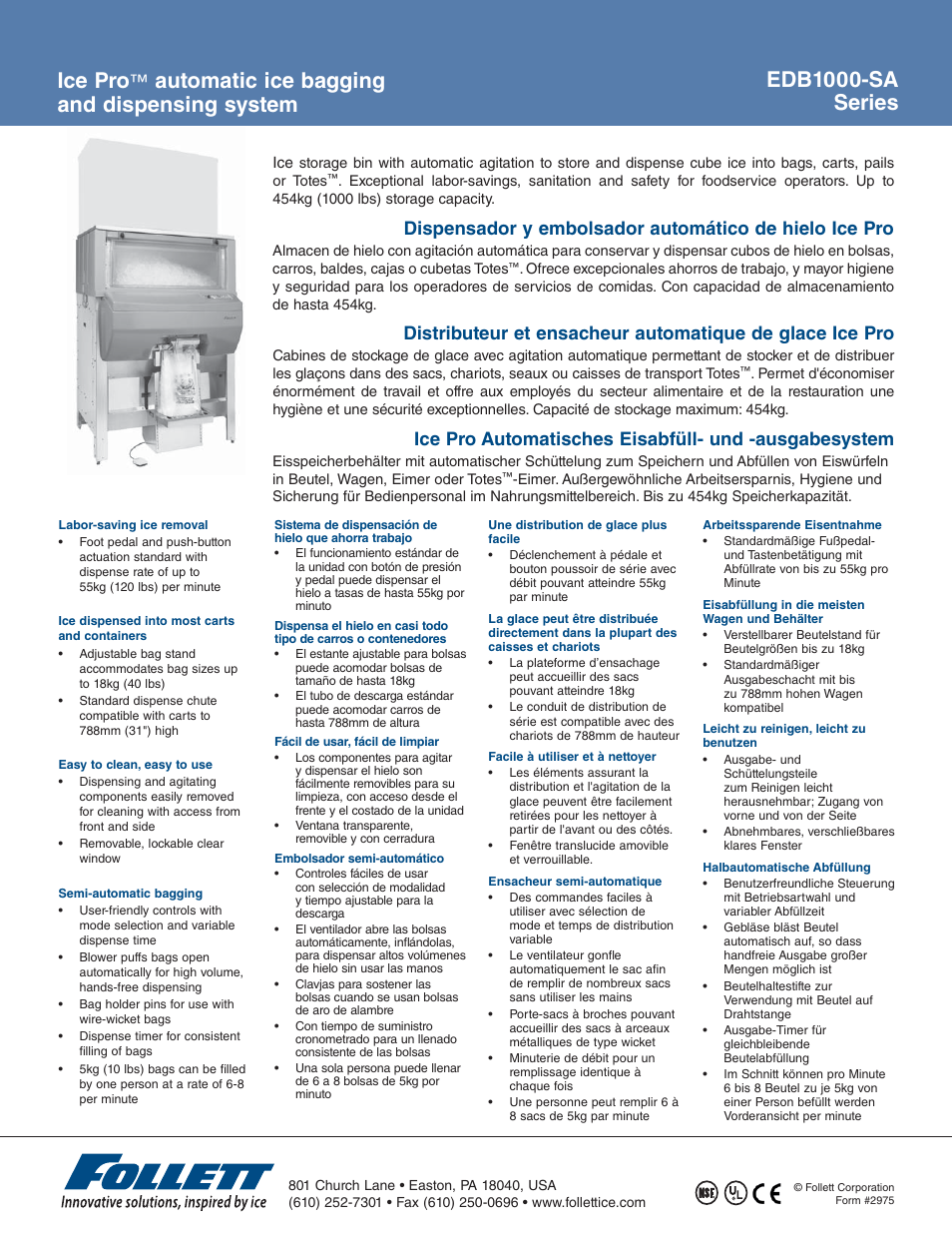 Follett Ice Pro EDB1000-SA Series User Manual | 2 pages