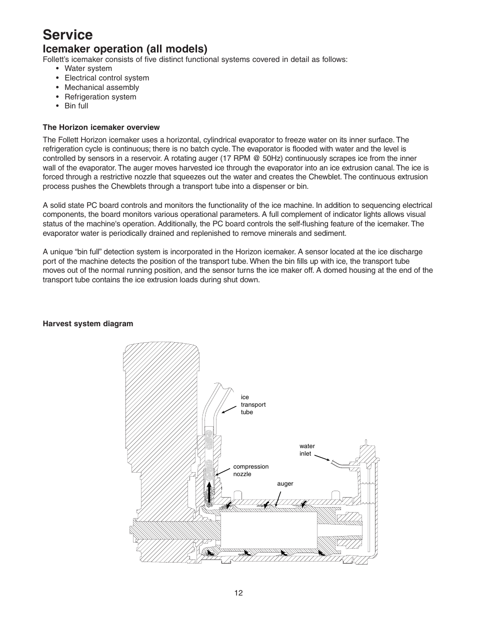 Service, Icemaker operation (all models) | Follett HCE1000A User Manual | Page 12 / 40