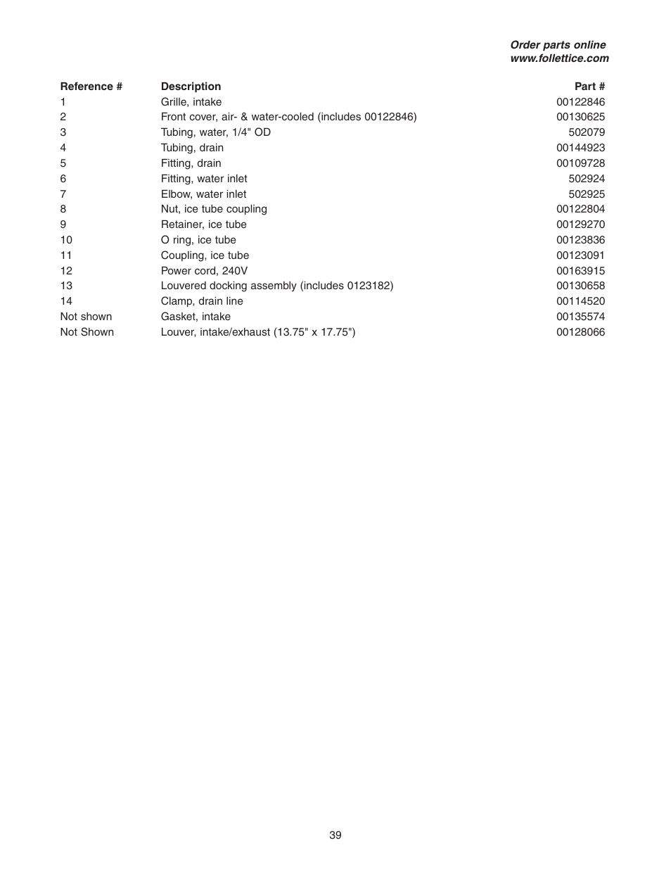 Follett HCE1000A User Manual | Page 39 / 40