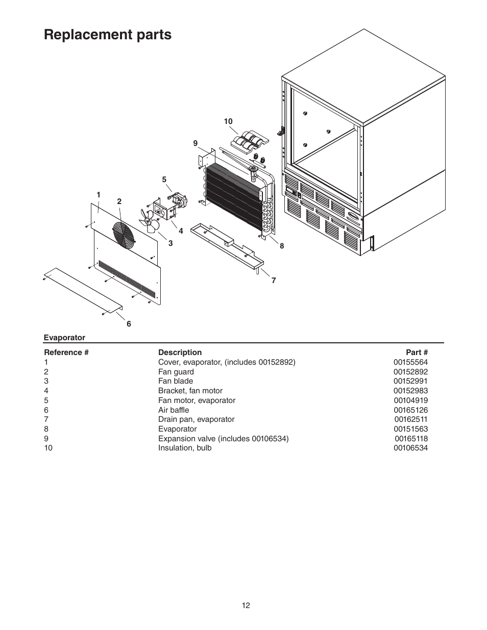 Replacement parts | Follett REF5-BB User Manual | Page 12 / 16
