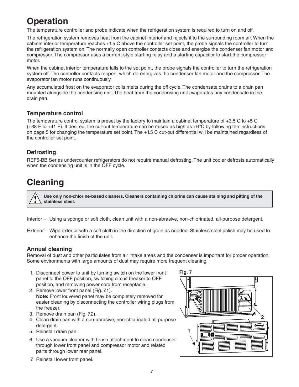 Operation, Cleaning | Follett REF5-BB User Manual | Page 7 / 16